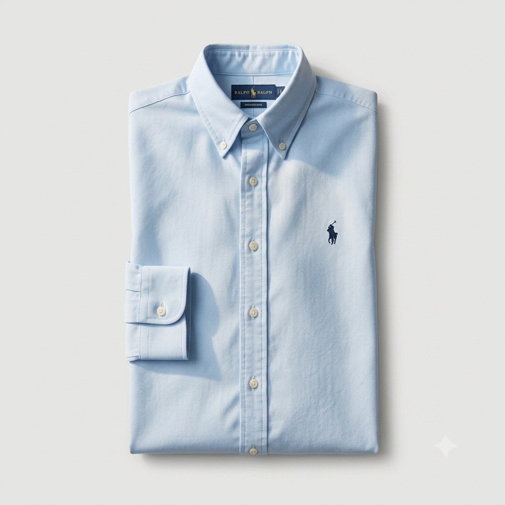 Ralph Lauren Mens Light Blue Cotton Oxford Button Down Long Sleeve Shirt LG